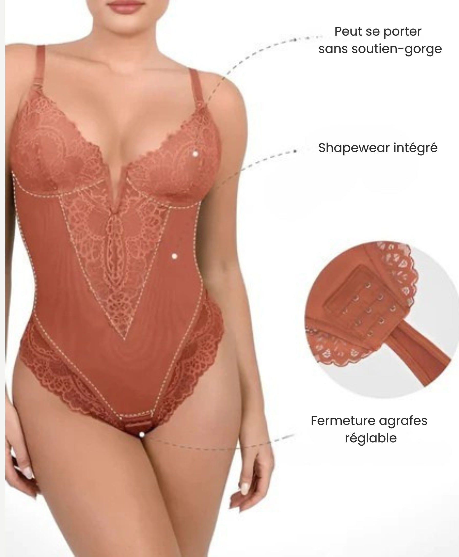 Half-lace shapewear bodysuit