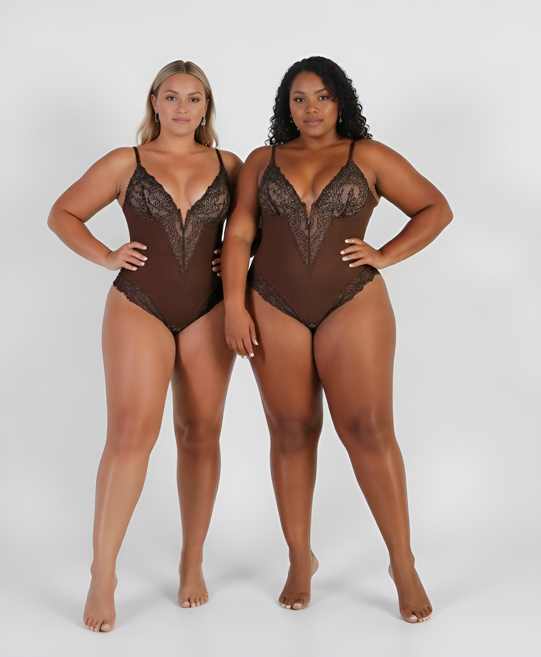 Half-lace shapewear bodysuit