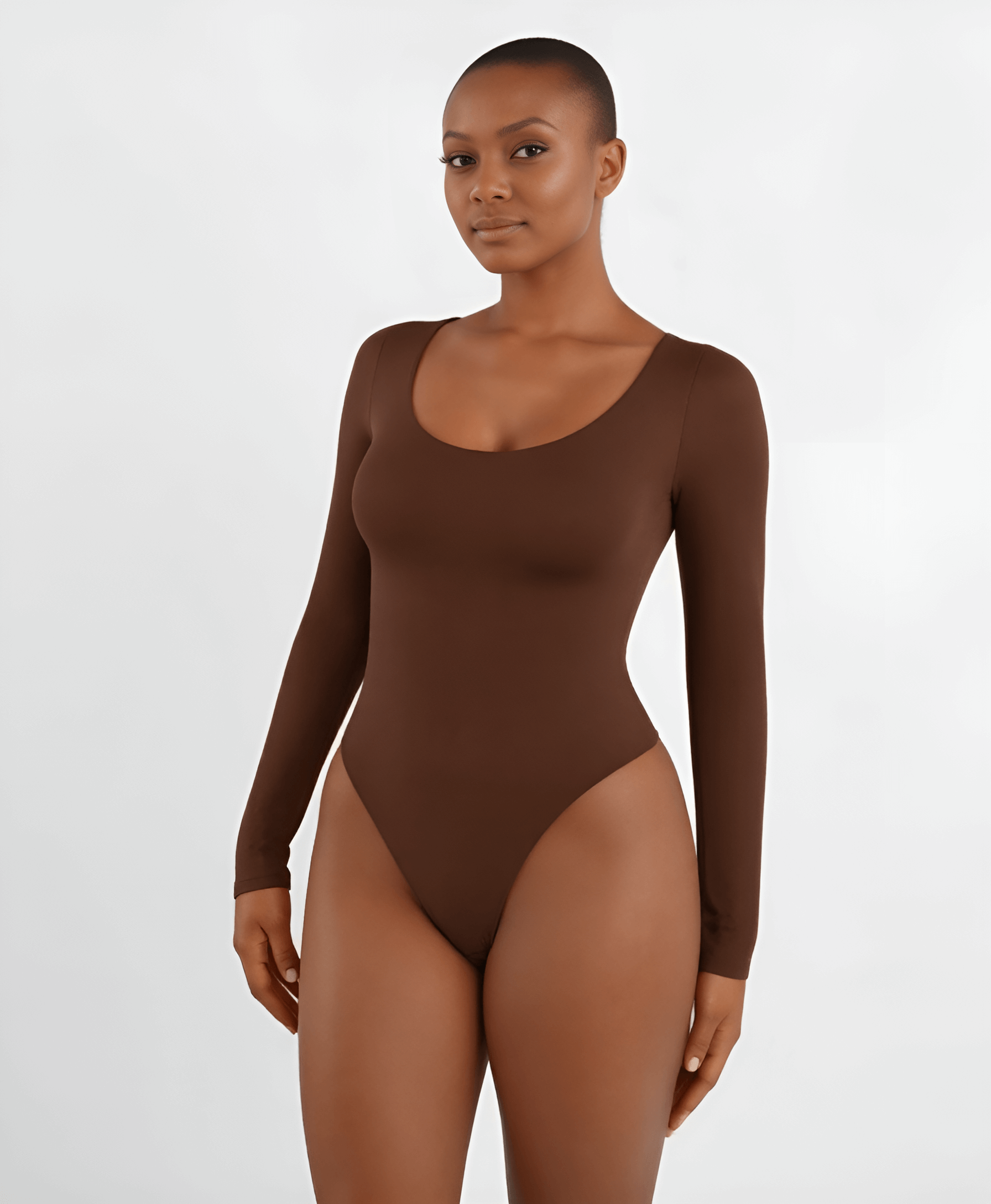 Langärmliger Tanga-Body in Braun von Tothecurve Shapewears, ideal für figurschmeichelnden Look und vielseitige Outfits.